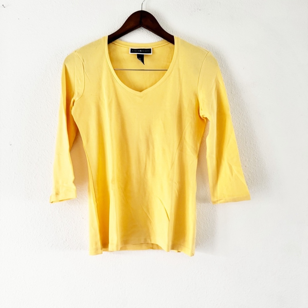 Karen Scott 100% Cotton Basic V-neck Everyday Staple Tee 3/4 Sleeve Size Small
